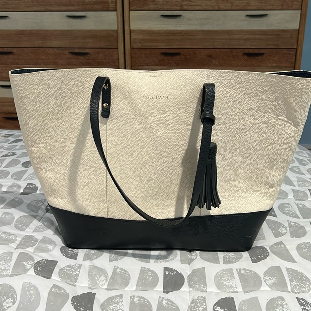 Col Haan Boack and Beige Tote Bag